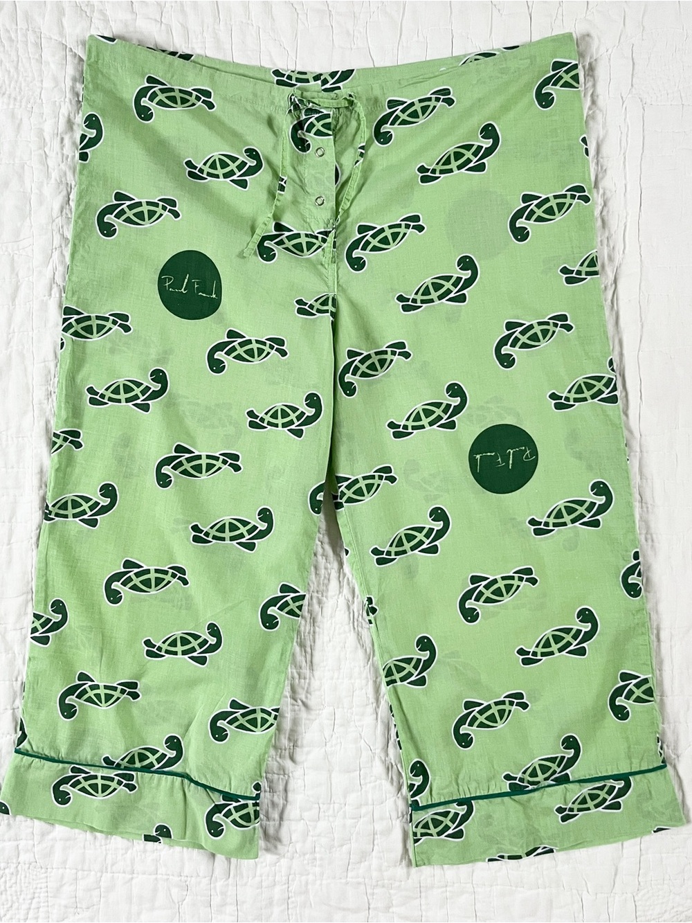 Vintage Paul Frank Capri Pajama Pants Tonal the Turtle Green Women Large Y2K